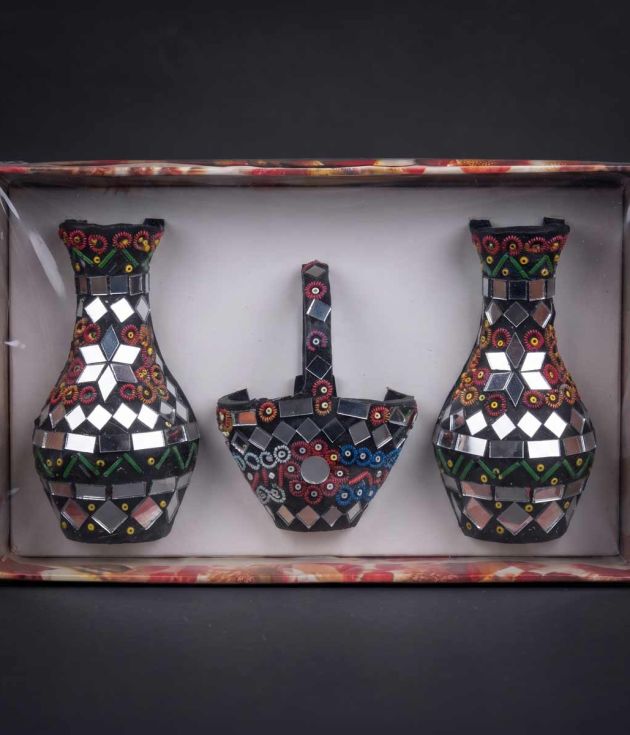 Matki Flower Vase Set with Mirror Work